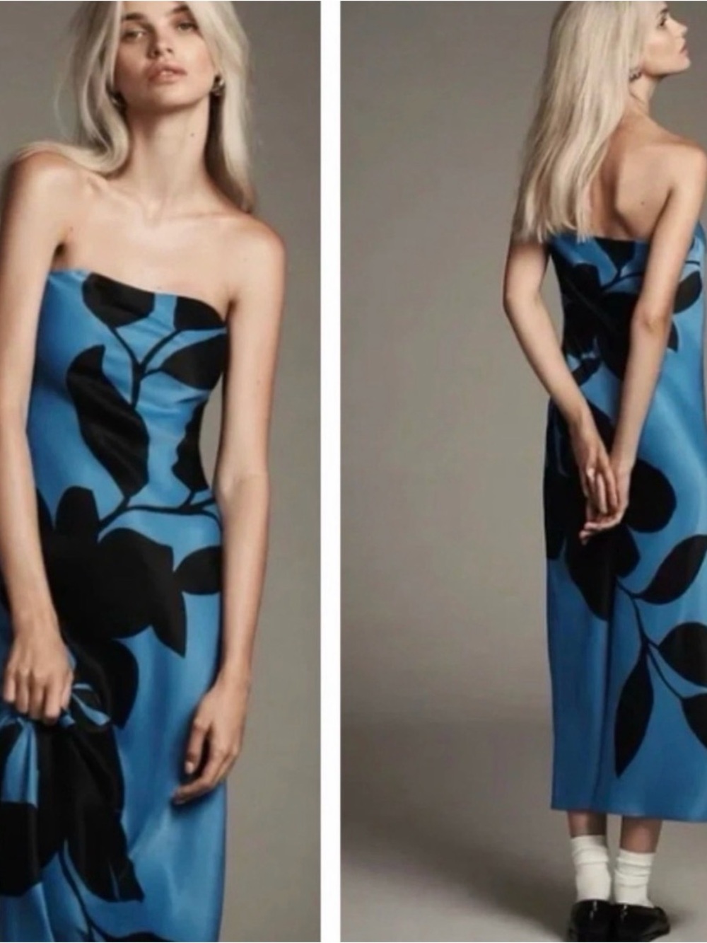 Anthropologie Floral Strapless Dress - Elegant Black Print